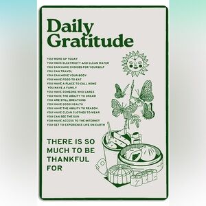 NWT Daily Gratitude Inspirational Metal Tin Sign Boho Room Wall Decor 8x12 Inch